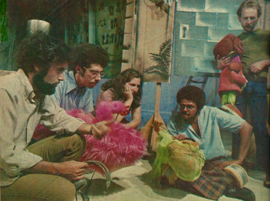 Allan and fellow puppeteers backstage with the Letter People puppet cast