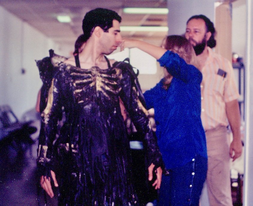 Allan getting into his Tarman costume on the set of Return of the Living Dead