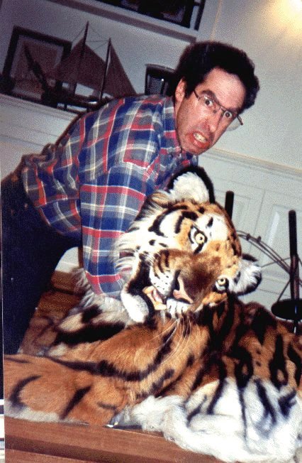 Allan wrestling the animatronic tiger from Dr. Dolittle