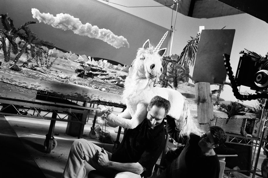 Puppeteers performing the unicorn from a Juicy Fruit commercial