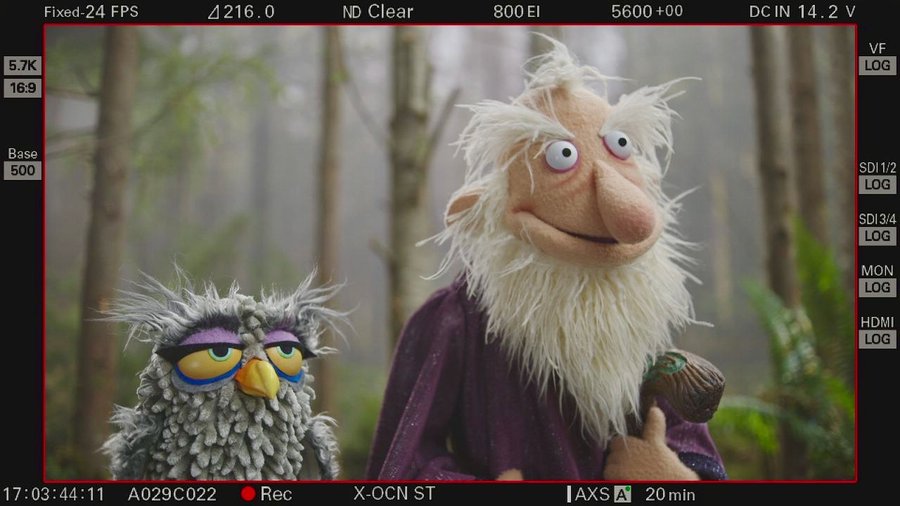 The Horus puppet with Stacey, played by Sarah Oh, on The Barbarian and the Troll