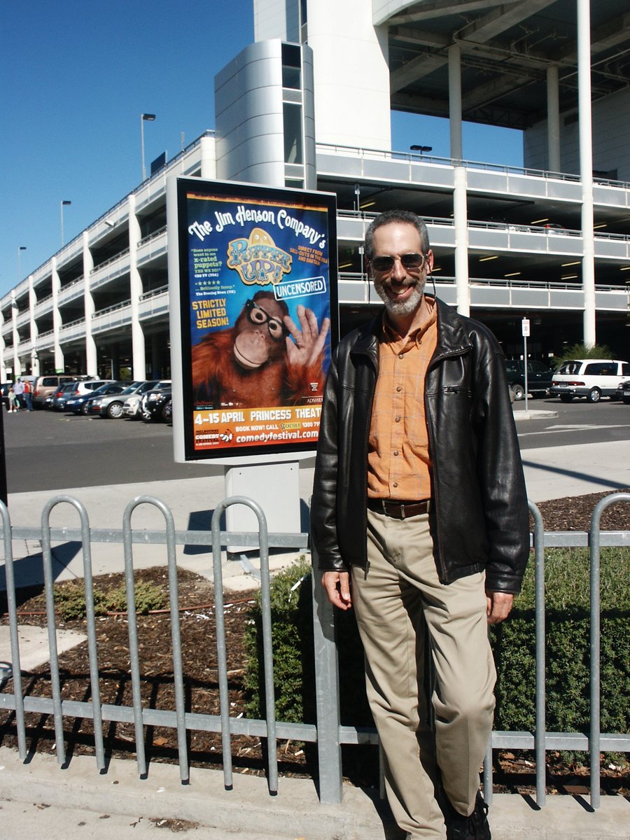 The Prof. Ape puppet at the Melbourne airport